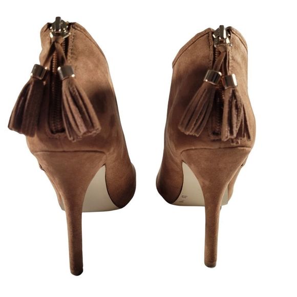 Madden Girl Tan Peep Toe Stiletto Ankle Boots with Tassels - Picture 3 of 15